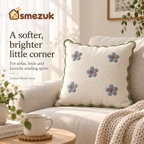SMEZUK Embroidered Floral Throw Pillow detail 1