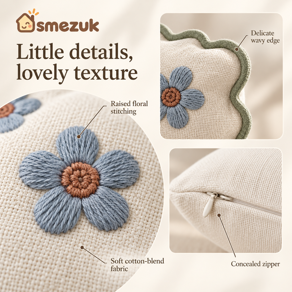 SMEZUK Embroidered Floral Throw Pillow detail 3