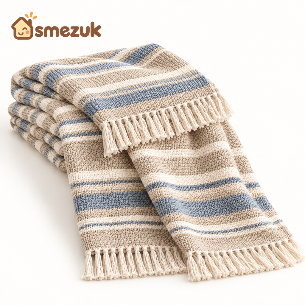 SMEZUK Striped Fringe Throw Blanket main view