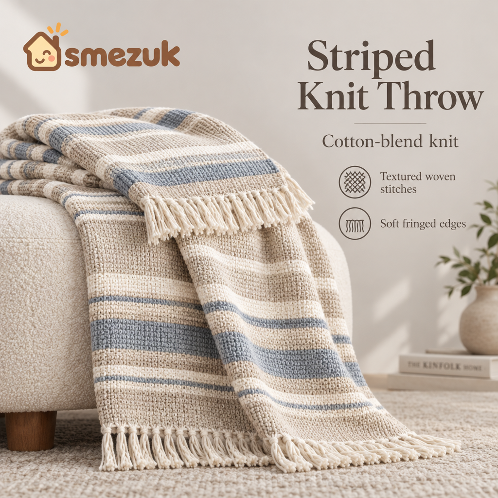 SMEZUK Striped Fringe Throw Blanket detail 1