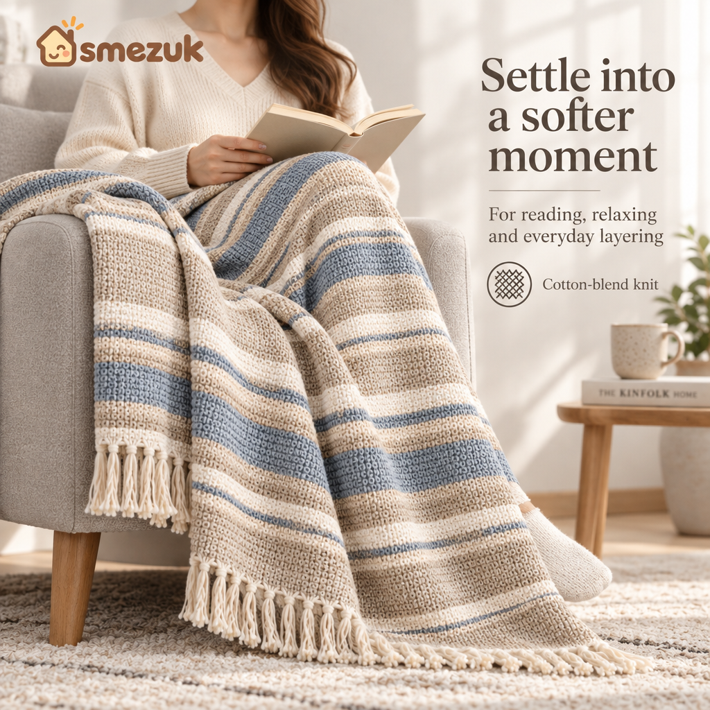 SMEZUK Striped Fringe Throw Blanket detail 2