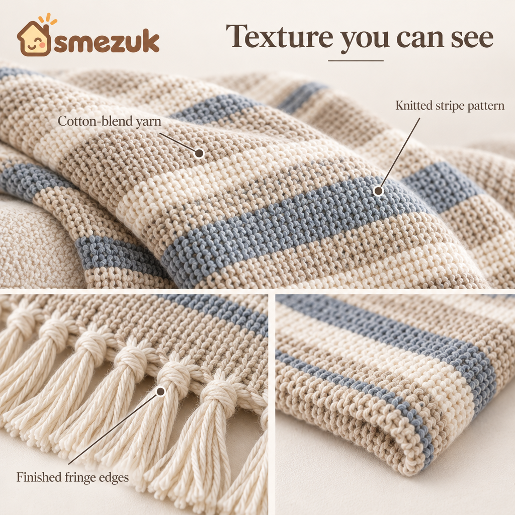 SMEZUK Striped Fringe Throw Blanket detail 3