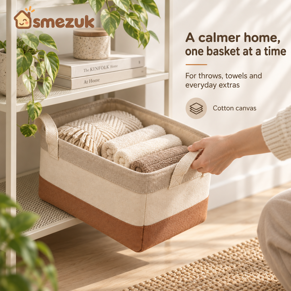 SMEZUK Two-Tone Fabric Storage Basket detail 3