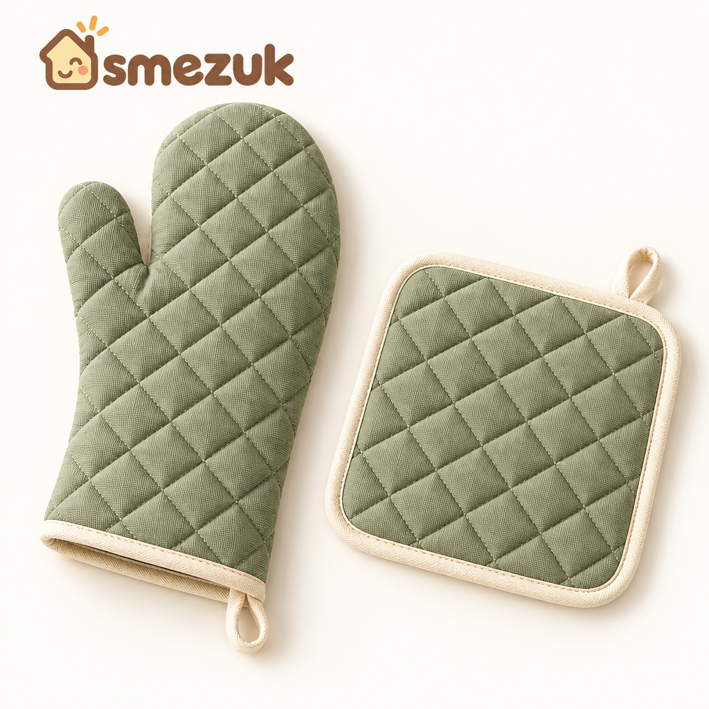 SMEZUK Quilted Oven Mitt & Pot Holder Set main view