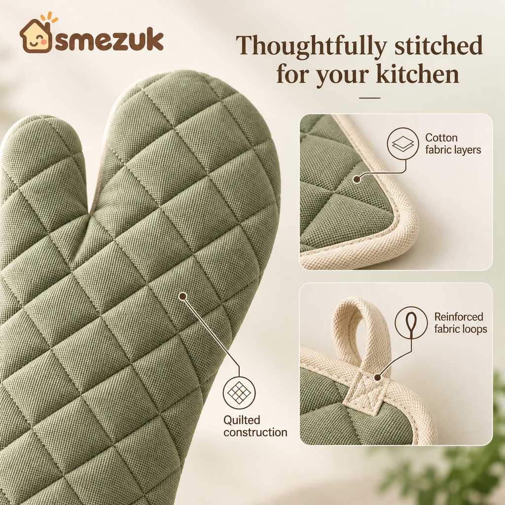 SMEZUK Quilted Oven Mitt & Pot Holder Set detail 1