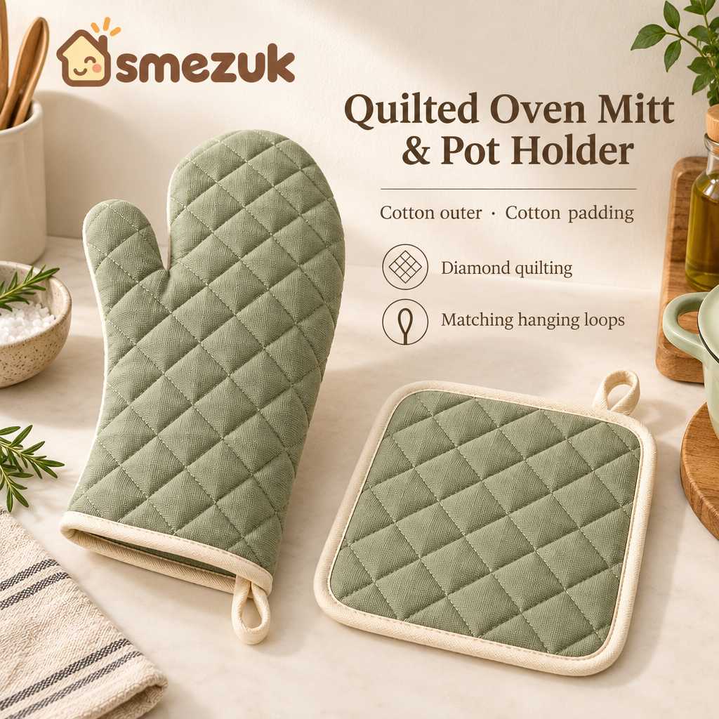 SMEZUK Quilted Oven Mitt & Pot Holder Set detail 2