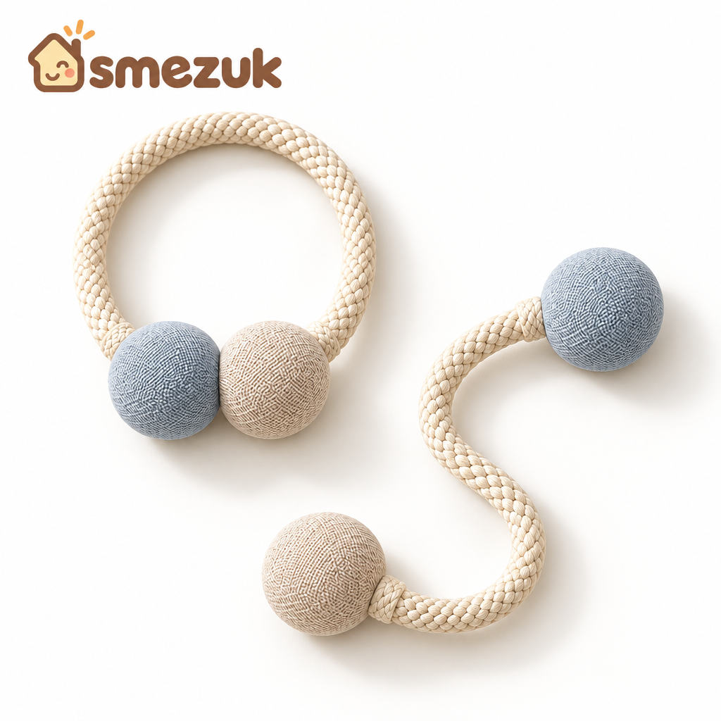 SMEZUK Pom-Pom Rope Curtain Tieback Set main view