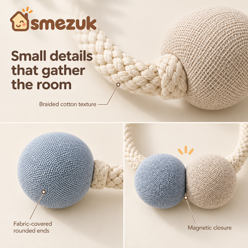 SMEZUK Pom-Pom Rope Curtain Tieback Set detail 3